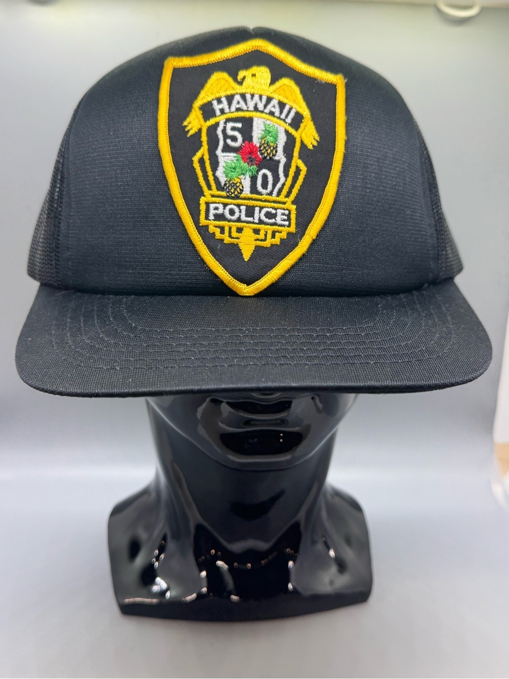 Vintage Hawaii Police Trucker Hat – Black Mesh Snapback – Retro Cap